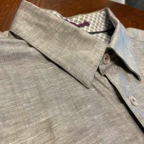 Ted Baker London Linen Grey Dress Shirt, Men's size 3 (Med-ish), EUC - Picture 3 of 6